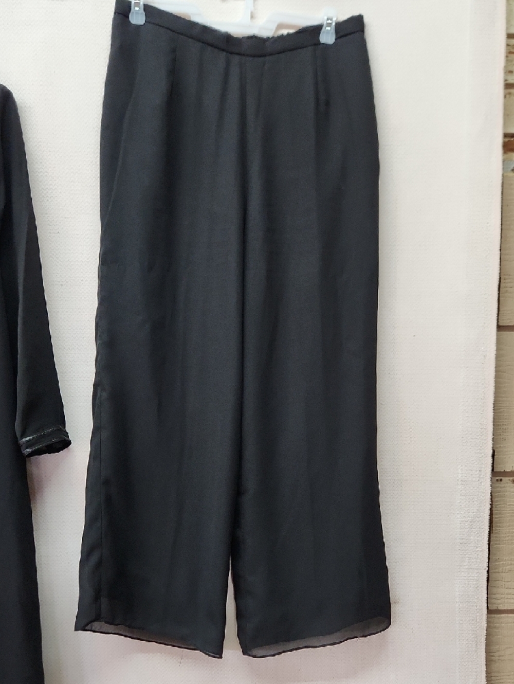 Women's Black Wide-Leg Palazzo Pants - Lightweight Satin Finish - Picture 3 of 8